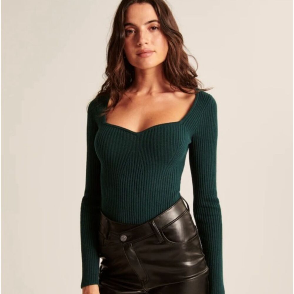 Abercrombie & Fitch Dark Green Sweetheart Sweater Bodycon bodysuit / Size XS